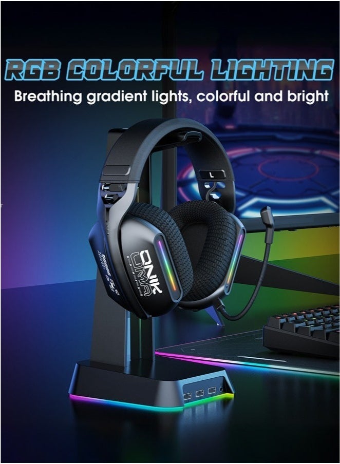 Wirless Gaming Headset with Microphone for PS5, PS4, PC, Mobile, Switch,Phone,Mac,Laptop: 2.4GHz Wireless + Bluetooth 5.3 + Wired - 40mm Drivers - RGB Light,Black - Image 2
