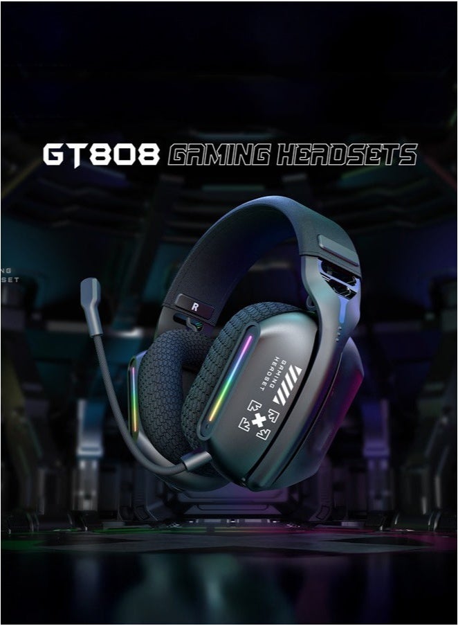 Bukela Wirless Gaming Headset with Microphone for PS5, PS4, PC, Mobile, Switch,Phone,Mac,Laptop: 2.4GHz Wireless + Bluetooth 5.3 + Wired - 40mm Drivers - RGB Light,Black - Image 2