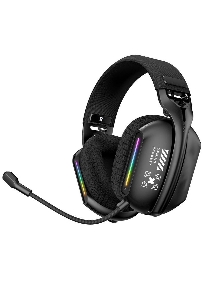 Wirless Gaming Headset with Microphone for PS5, PS4, PC, Mobile, Switch,Phone,Mac,Laptop: 2.4GHz Wireless + Bluetooth 5.3 + Wired - 40mm Drivers - RGB Light,Black
