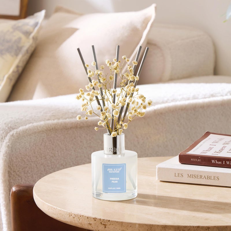 Airkeep Reed Diffuser Set,3.38 fl oz (100 ml) - Freesia Pear Oil Diffusers with 8 Reed Sticks, Home Fragrance Reed Diffuser for Bathroom Shelf Decor - Image 5