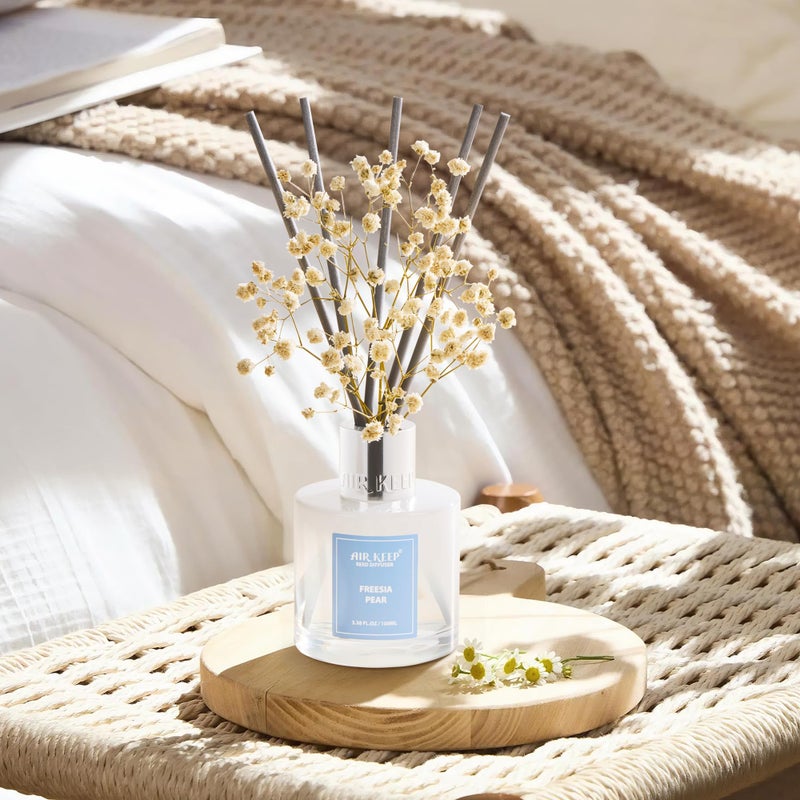 Airkeep Reed Diffuser Set,3.38 fl oz (100 ml) - Freesia Pear Oil Diffusers with 8 Reed Sticks, Home Fragrance Reed Diffuser for Bathroom Shelf Decor - Image 4