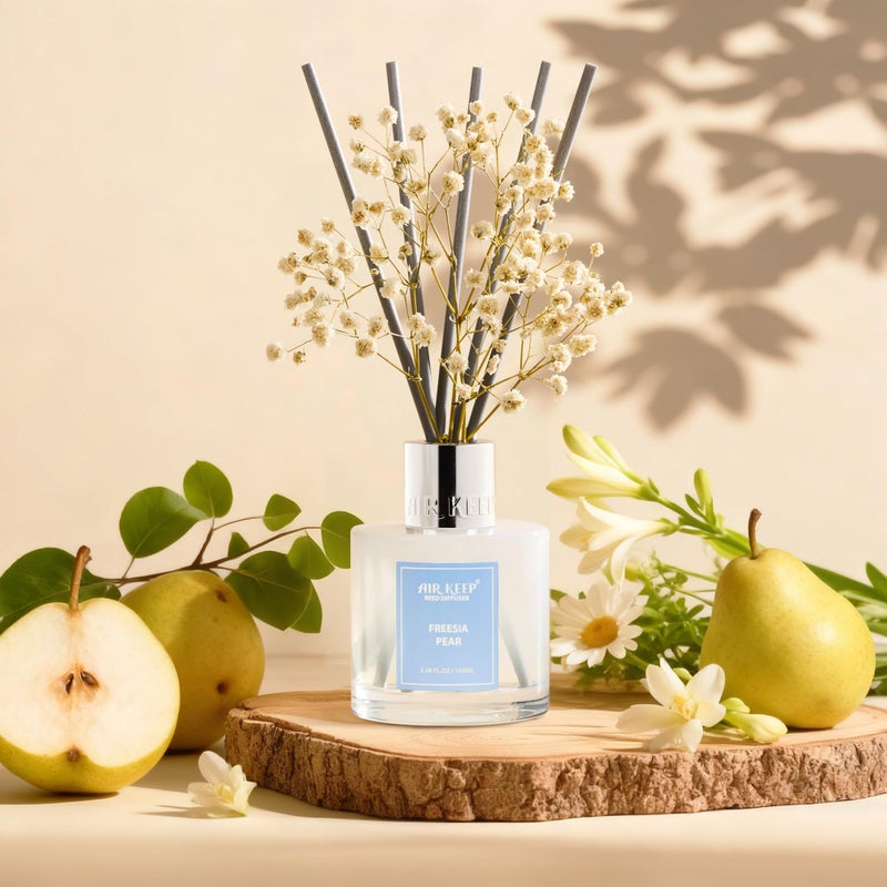 Airkeep Reed Diffuser Set,3.38 fl oz (100 ml) - Freesia Pear Oil Diffusers with 8 Reed Sticks, Home Fragrance Reed Diffuser for Bathroom Shelf Decor - Image 3