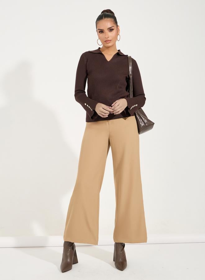 Styli Regular Fit Ribbed Knit Sweater with Button Cuff Detail - Image 2