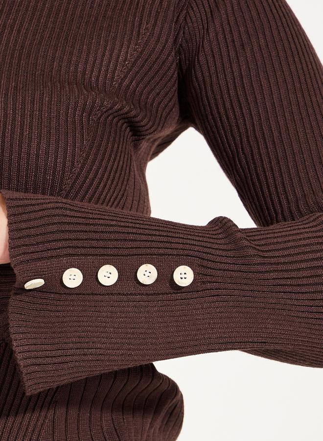 Styli Regular Fit Ribbed Knit Sweater with Button Cuff Detail - Image 3