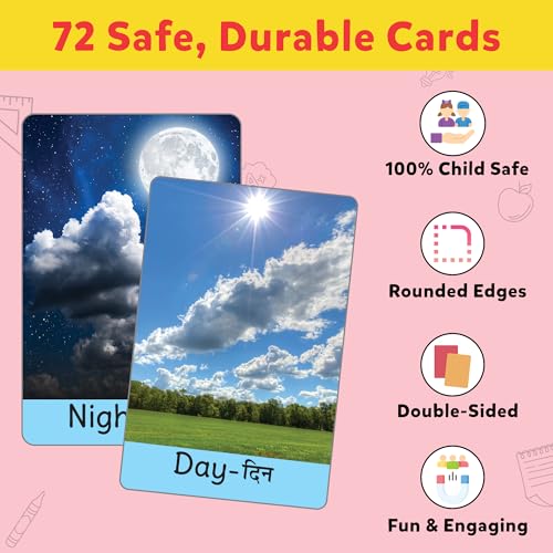 Little Berry Flash Cards for 3 Year Old | 72 Double-Sided English-Hindi Flashcards with 120+ Pictures | Alphabet, Animals, Fruits & Learning Cards for Kids | Preschool Educational Toy - Image 4