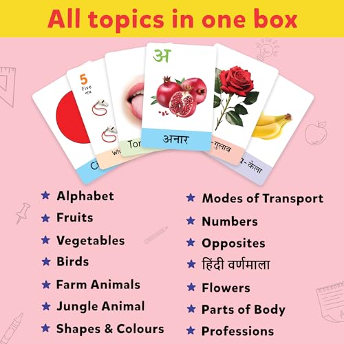 Little Berry Flash Cards for 3 Year Old | 72 Double-Sided English-Hindi Flashcards with 120+ Pictures | Alphabet, Animals, Fruits & Learning Cards for Kids | Preschool Educational Toy - Image 3