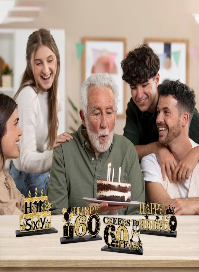 فاسوتي زينة طاولة عيد الميلاد الستين من FASOTY، 4 قطع من قطع مركزية خشبية باللون الأسود والذهبي لطاولة عيد الميلاد الستين، ديكور لحفلات أعياد الميلاد للرجال والنساء بعمر 60 عامًا - Image 4