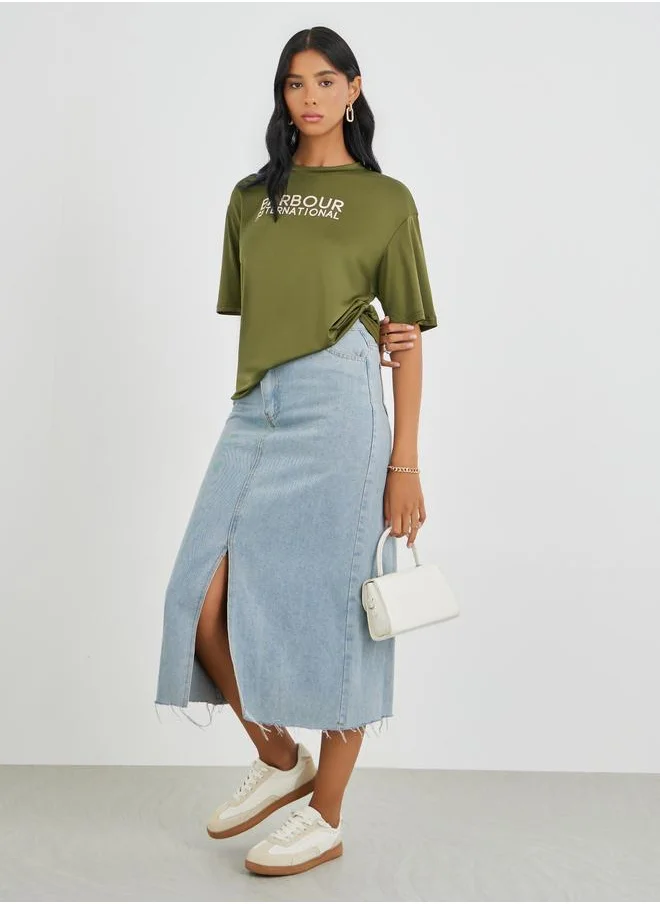 تايك تو Take Two Slogan Print Oversized T-Shirt