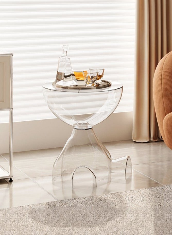 XiuWoo Round Side Table, Coffee Table with Hidden Storage Space, Transparent Storage Bedside Table Suitable for Bedroom, Living Room and Apartment,No Assembly Required,Clear - Image 1