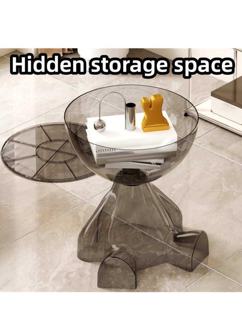 XiuWoo Round Side Table, Coffee Table with Hidden Storage Space, Transparent Storage Bedside Table Suitable for Bedroom, Living Room and Apartment,No Assembly Required,Clear - Image 3