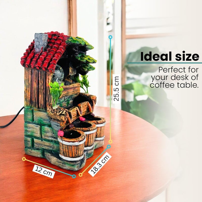 Go Hooked نافورة شلال من بولي ريزين مع أضواء LED وتحكم في سرعة التدفق قابلة للتعديل لغرفة المعيشة، غرفة النوم والمكتب 25.5 سم | تخفيف التوتر وزينة الطاقة الإيجابية | نافورة مائية على الطاولة (GHF314) - Image 4