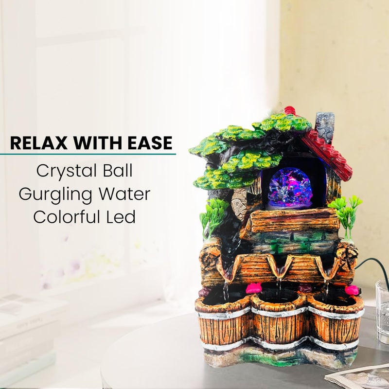 Go Hooked نافورة شلال من بولي ريزين مع أضواء LED وتحكم في سرعة التدفق قابلة للتعديل لغرفة المعيشة، غرفة النوم والمكتب 25.5 سم | تخفيف التوتر وزينة الطاقة الإيجابية | نافورة مائية على الطاولة (GHF314) - Image 3