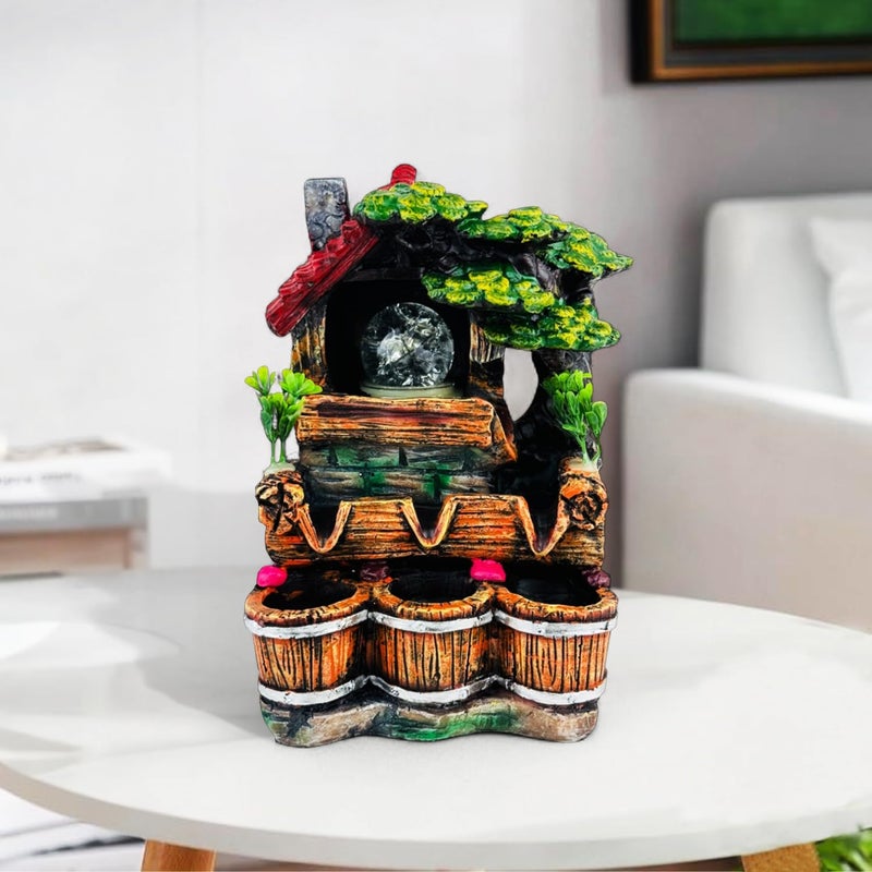 Go Hooked نافورة شلال من بولي ريزين مع أضواء LED وتحكم في سرعة التدفق قابلة للتعديل لغرفة المعيشة، غرفة النوم والمكتب 25.5 سم | تخفيف التوتر وزينة الطاقة الإيجابية | نافورة مائية على الطاولة (GHF314) - Image 1