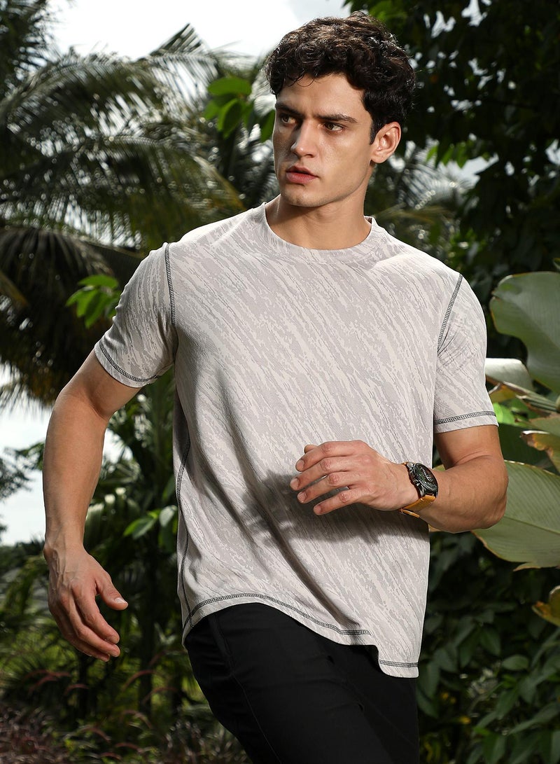 Campus Sutra Campus Sutra Men's Cloud Grey Plash-Imprint Activewear T-Shirt For Casual Wear | Round Neck | Short Regular Sleeves | Pull On Closure | Jersey T-Shirt Crafted With Comfort Fit For Everyday Wear  - Image 1
