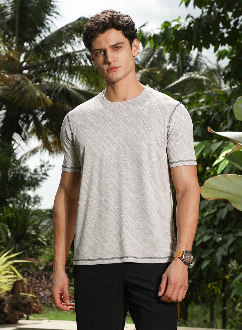 Campus Sutra Campus Sutra Men's Cloud Grey Plash-Imprint Activewear T-Shirt For Casual Wear | Round Neck | Short Regular Sleeves | Pull On Closure | Jersey T-Shirt Crafted With Comfort Fit For Everyday Wear  - Image 2