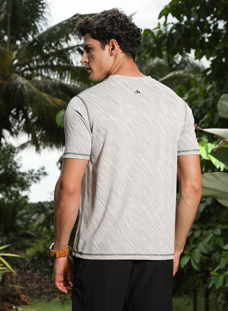 Campus Sutra Campus Sutra Men's Cloud Grey Plash-Imprint Activewear T-Shirt For Casual Wear | Round Neck | Short Regular Sleeves | Pull On Closure | Jersey T-Shirt Crafted With Comfort Fit For Everyday Wear  - Image 5