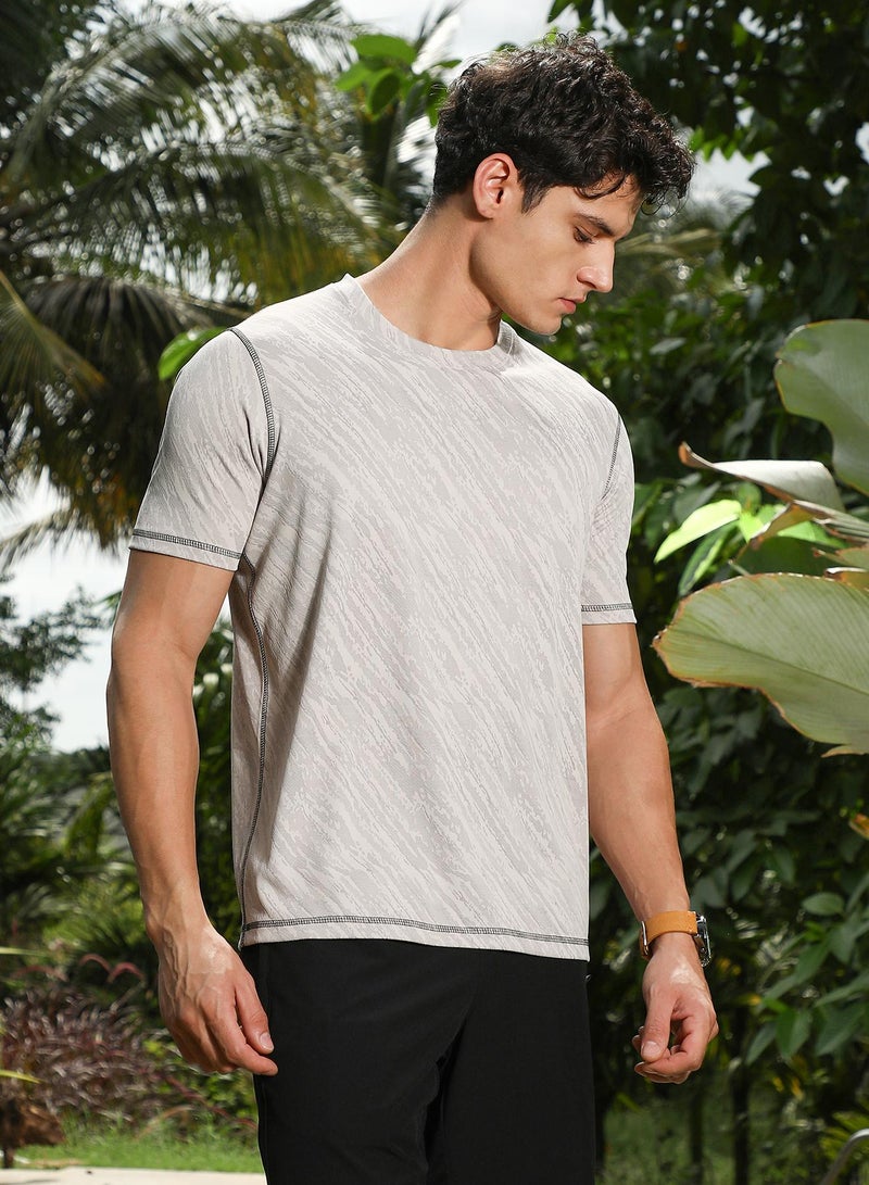 Campus Sutra Campus Sutra Men's Cloud Grey Plash-Imprint Activewear T-Shirt For Casual Wear | Round Neck | Short Regular Sleeves | Pull On Closure | Jersey T-Shirt Crafted With Comfort Fit For Everyday Wear  - Image 3