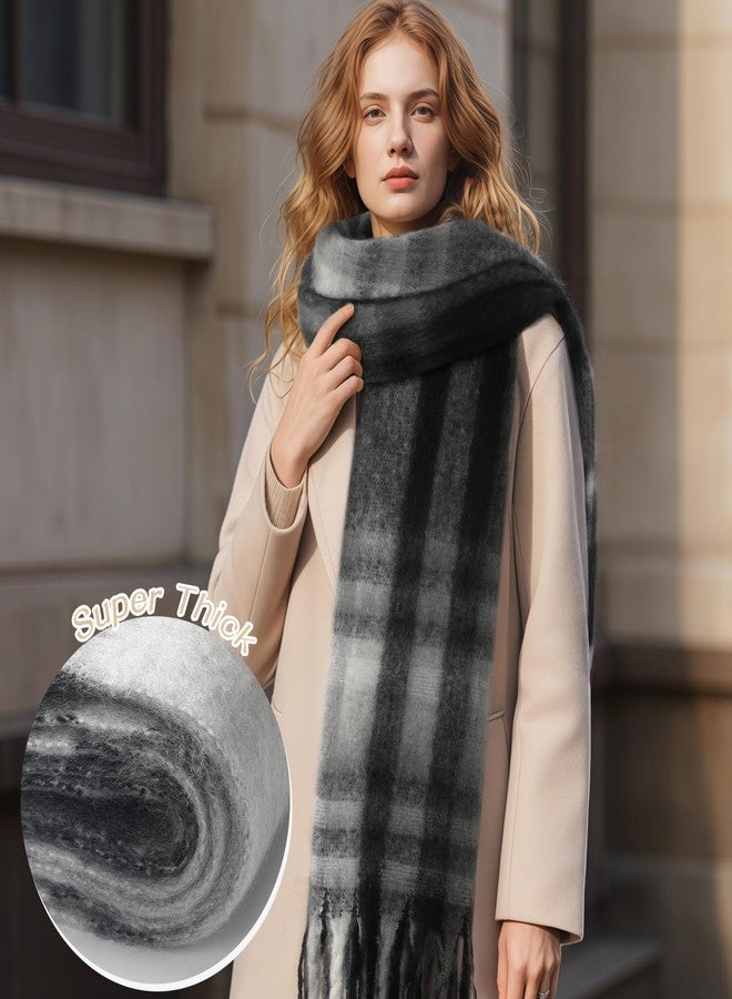 TOBEHIGHER Scarf for Women - Thick Oversized Checked Tassel Women's Mohair Winter Scarf, Large Scarves for Women Winter Wrap Shawl Cold Weather Ladies Gifts - Image 5