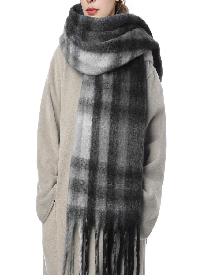 TOBEHIGHER Scarf for Women - Thick Oversized Checked Tassel Women's Mohair Winter Scarf, Large Scarves for Women Winter Wrap Shawl Cold Weather Ladies Gifts - Image 1
