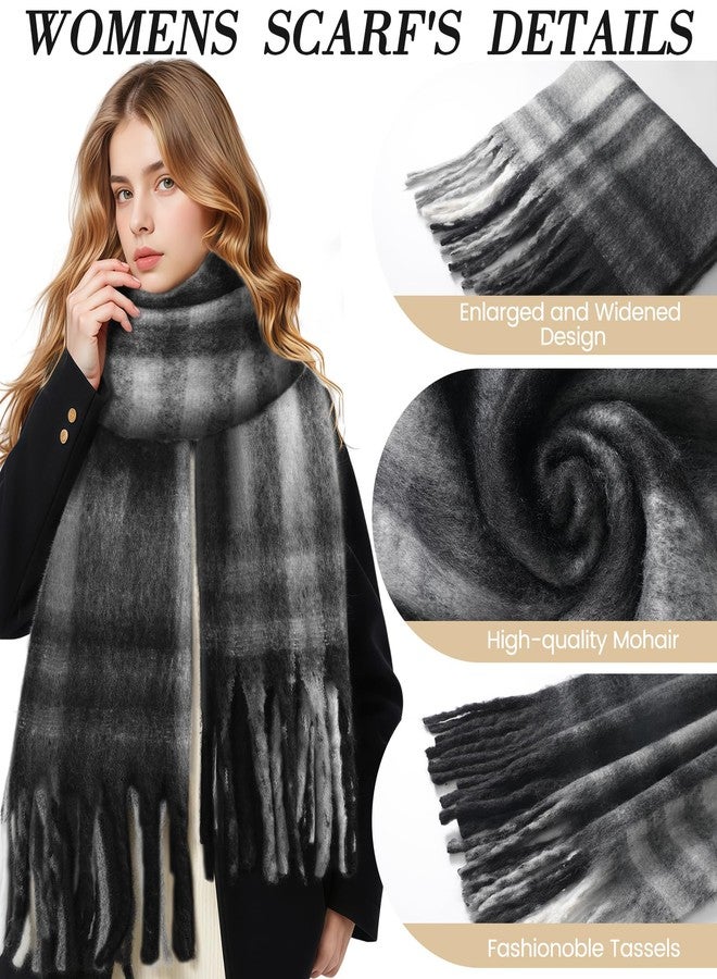 TOBEHIGHER Scarf for Women - Thick Oversized Checked Tassel Women's Mohair Winter Scarf, Large Scarves for Women Winter Wrap Shawl Cold Weather Ladies Gifts - Image 3