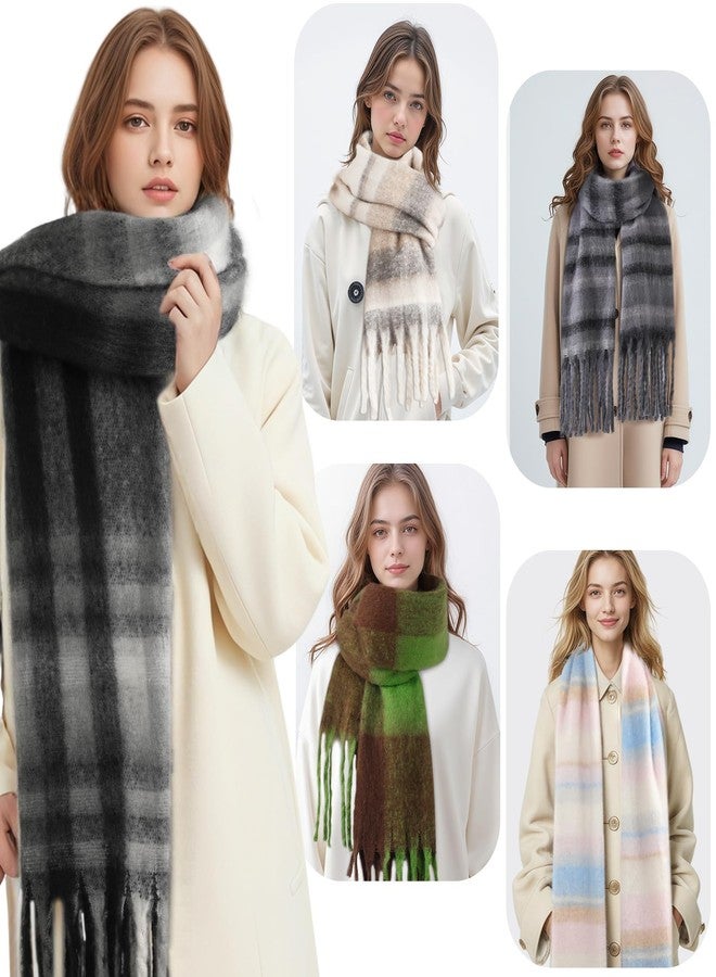 TOBEHIGHER Scarf for Women - Thick Oversized Checked Tassel Women's Mohair Winter Scarf, Large Scarves for Women Winter Wrap Shawl Cold Weather Ladies Gifts - Image 4