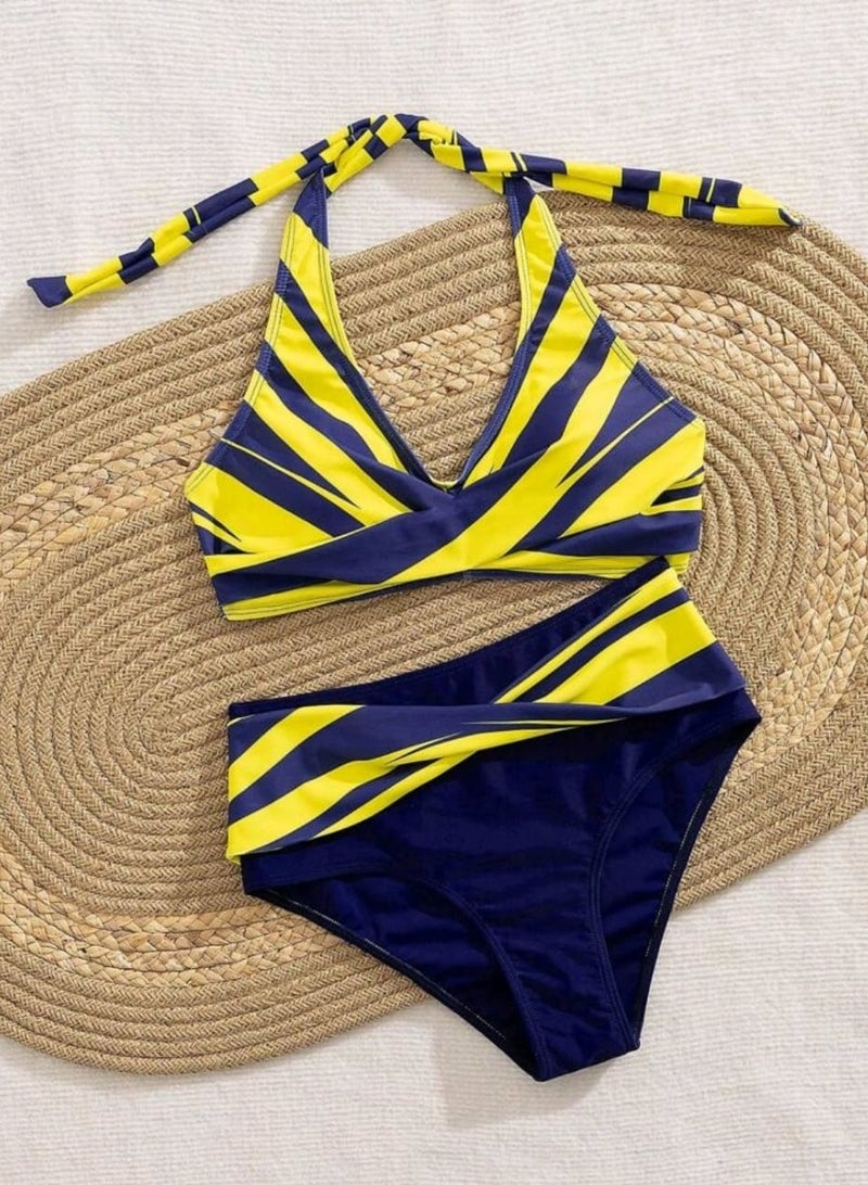 Shein SHEIN Women's Halter Neck Bikini Set, High Waist Triangle Bottoms  - Image 2