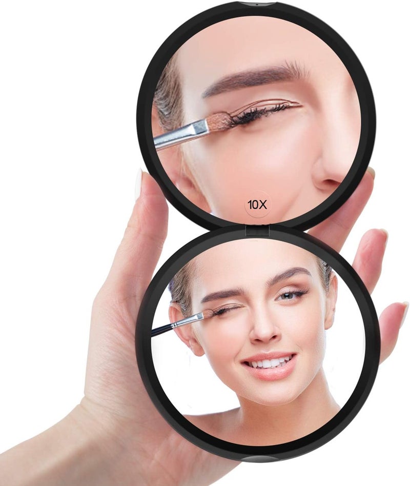Benbilry Compact Travel Makeup Mirror with 10X Magnification for Purses, 4 Inch Double Sided Portable Folding Small Pocket Mirror Black