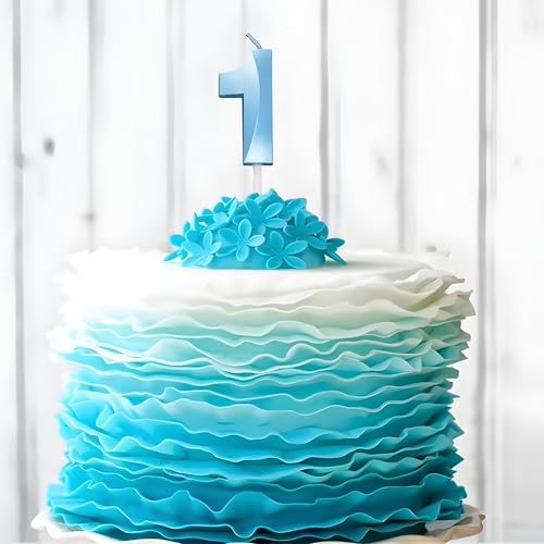 Juzfun Number Candles 1 Birthday Cake Topper Decoration First Year Wedding Anniversary Shower Party Metallic Blue Colour Size : Width 3 x Height 7 CM - Image 2