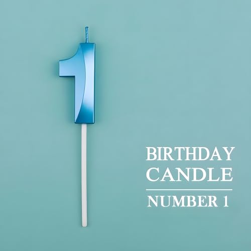 Juzfun Number Candles 1 Birthday Cake Topper Decoration First Year Wedding Anniversary Shower Party Metallic Blue Colour Size : Width 3 x Height 7 CM - Image 5