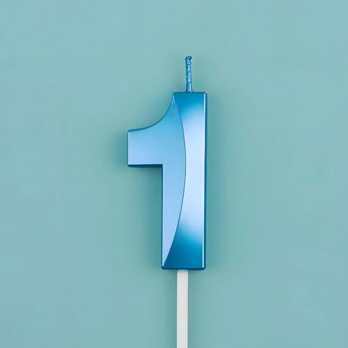 Juzfun Number Candles 1 Birthday Cake Topper Decoration First Year Wedding Anniversary Shower Party Metallic Blue Colour Size : Width 3 x Height 7 CM - Image 1