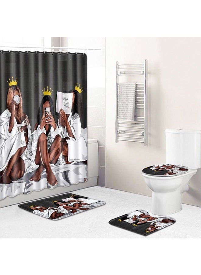 DDS-DUDES 4Pcs African American Black Women Waterproof Shower Curtain Sets for Bathroom with Non Slip Rugs, Toilet Cover and Bath Mat, 12 Plastic Hooks (Queen) - Image 1