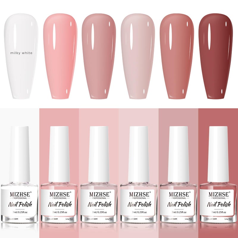 MIZHSE Nail Polish Set: 6 Classic Nude Colors Collection Milky White Nude Pink, Quick Dry Nail Lacquer Fingernail Manicure DIY Nail Art Salon, Ideal Gift for Women - Image 1