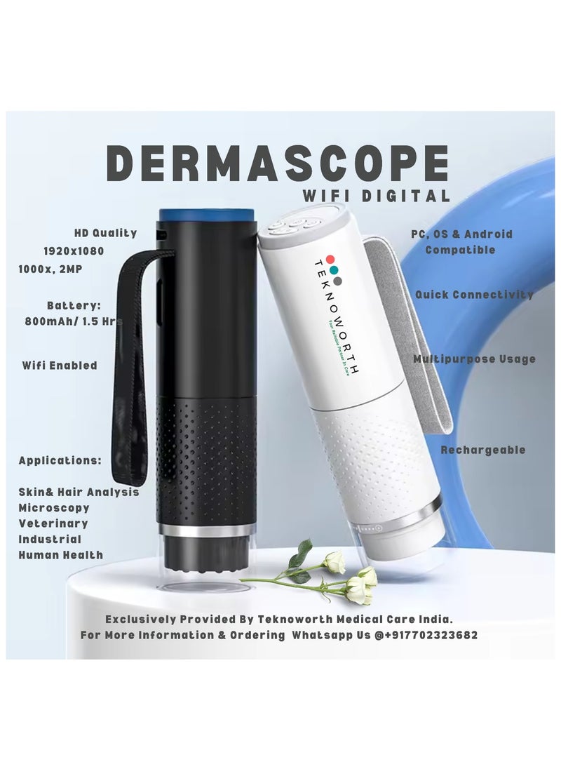 TEKNOWORTH WiFi Skin Analyzer & Digital Dermascope Microscope, 50X-1000X Zoom, LED Skin Viewer for Face, Hair, Scalp & Pores, Compatible with Android, iOS, Windows, MacOS - Skin Analysis Tool (White)  - Image 2
