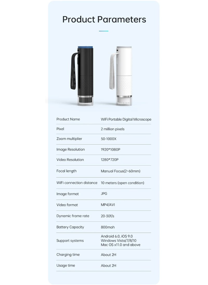 TEKNOWORTH WiFi Skin Analyzer & Digital Dermascope Microscope, 50X-1000X Zoom, LED Skin Viewer for Face, Hair, Scalp & Pores, Compatible with Android, iOS, Windows, MacOS - Skin Analysis Tool (White)  - Image 5