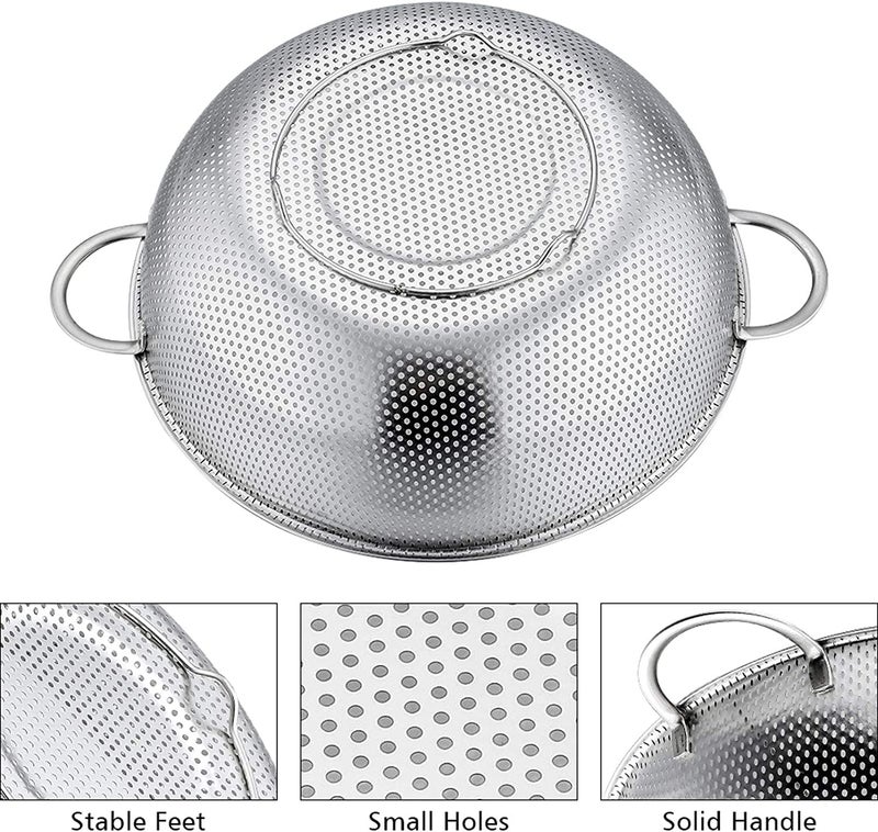 Onprix Stainless Steel MicroPerforated Colander Strainer with Handle and Base for Draining Rinsing Washing Ideal for Pasta Vegetables Fruits - Image 2