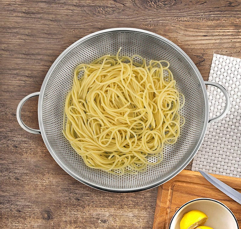 Onprix Stainless Steel MicroPerforated Colander Strainer with Handle and Base for Draining Rinsing Washing Ideal for Pasta Vegetables Fruits - Image 5