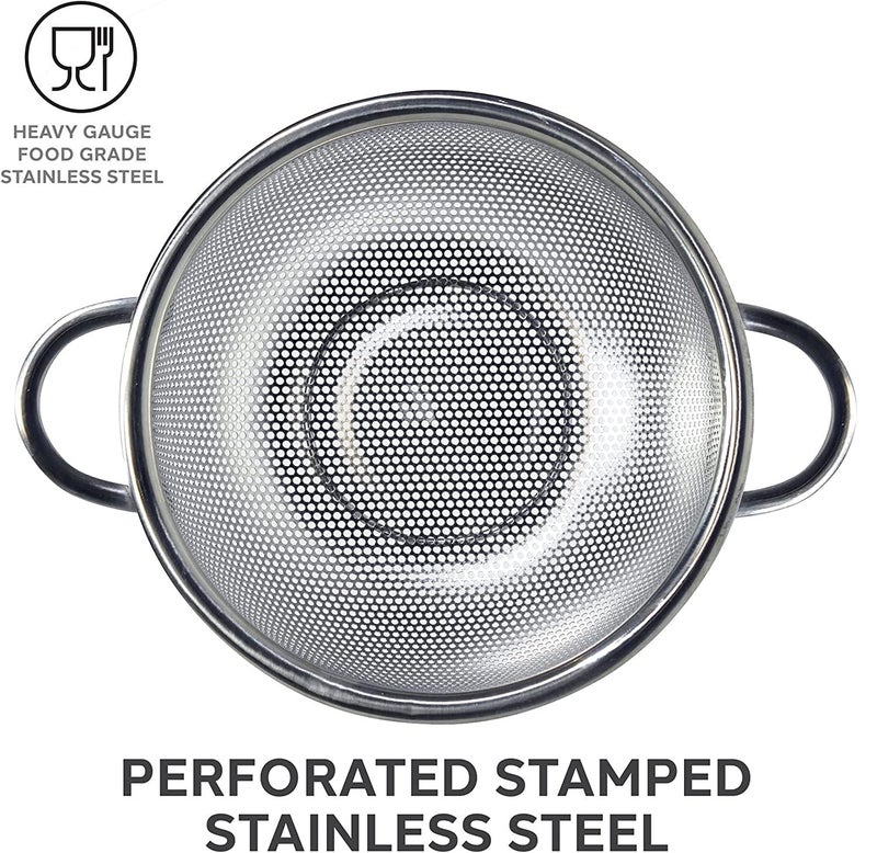 Onprix Stainless Steel MicroPerforated Colander Strainer with Handle and Base for Draining Rinsing Washing Ideal for Pasta Vegetables Fruits - Image 3