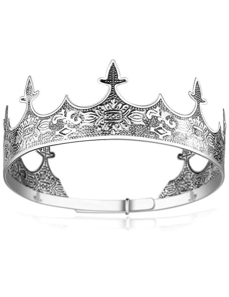 Coucoland Men's Vintage King Crown Tiara - Adjustable Silver Royal Tiara for Prom, Costume Party - Image 1