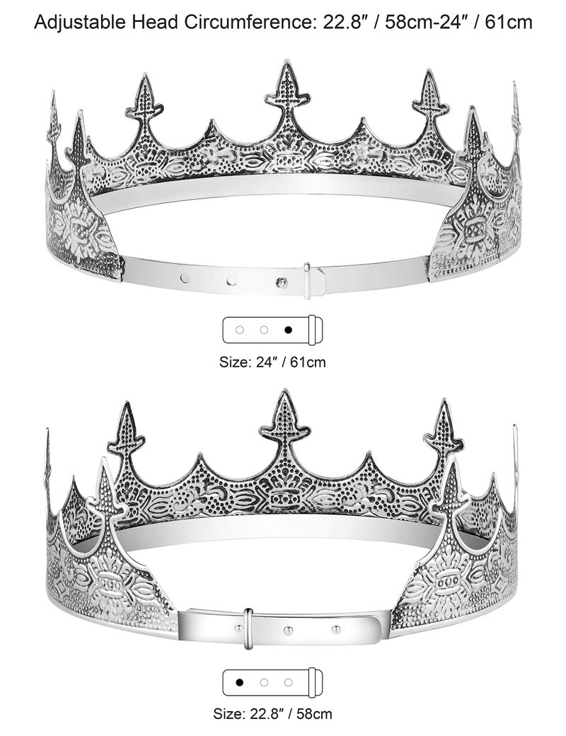 Coucoland Men's Vintage King Crown Tiara - Adjustable Silver Royal Tiara for Prom, Costume Party - Image 5