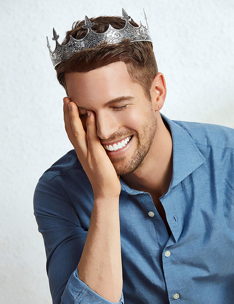 Coucoland Men's Vintage King Crown Tiara - Adjustable Silver Royal Tiara for Prom, Costume Party - Image 2