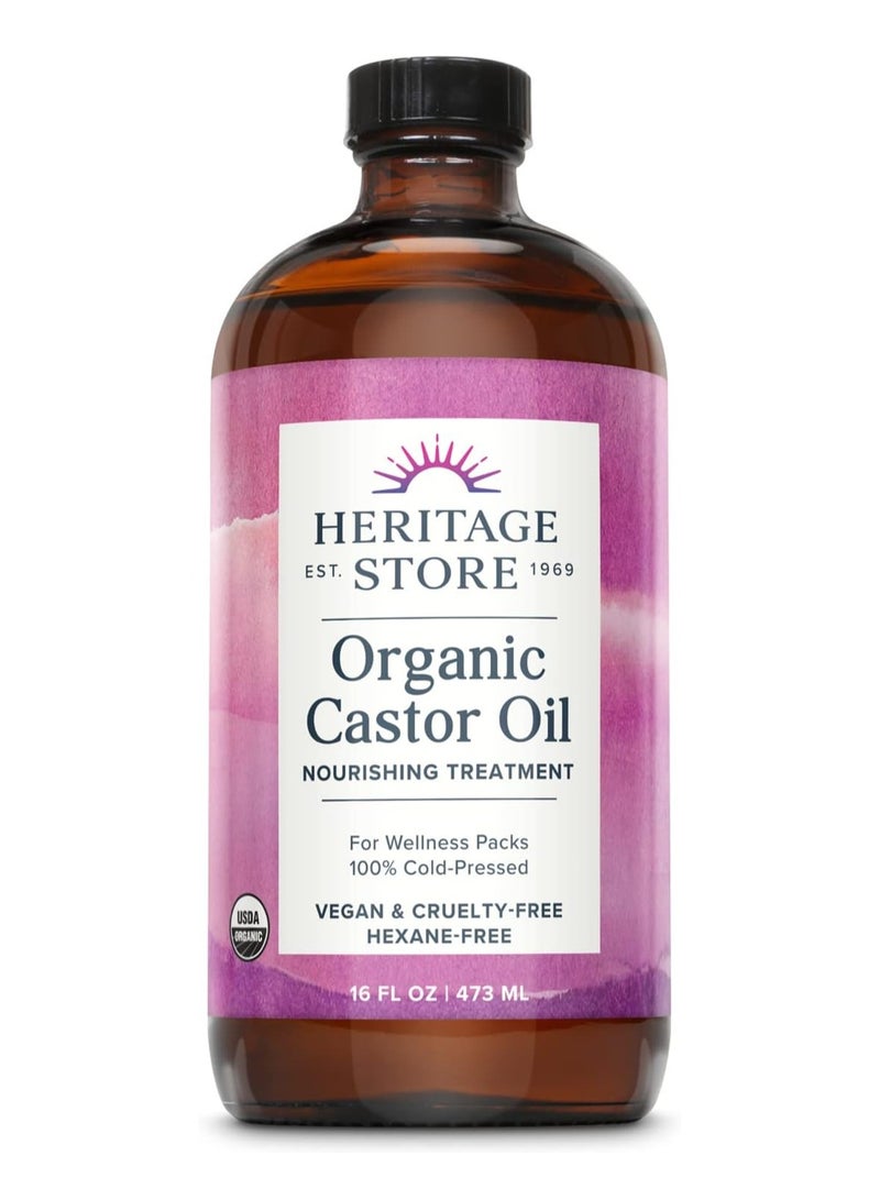 Heritage Store Organic Castor Oil, Nourishing Hair Treatment, Deep Hydration for Healthy Hair Care, Skin Care, Eyelashes & Brows, Castor Oil Packs, Cold Pressed, Hexane Free, Vegan, Cruelty Free, Glas - Image 1