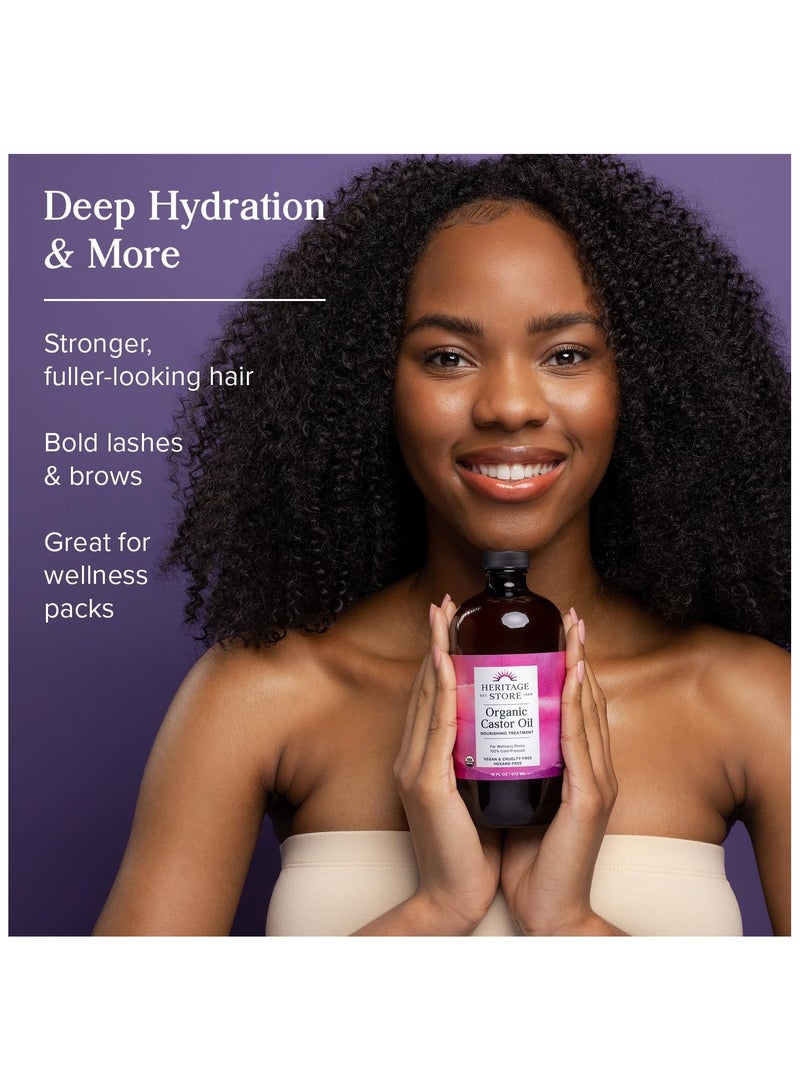 Heritage Store Organic Castor Oil, Nourishing Hair Treatment, Deep Hydration for Healthy Hair Care, Skin Care, Eyelashes & Brows, Castor Oil Packs, Cold Pressed, Hexane Free, Vegan, Cruelty Free, Glas - Image 5