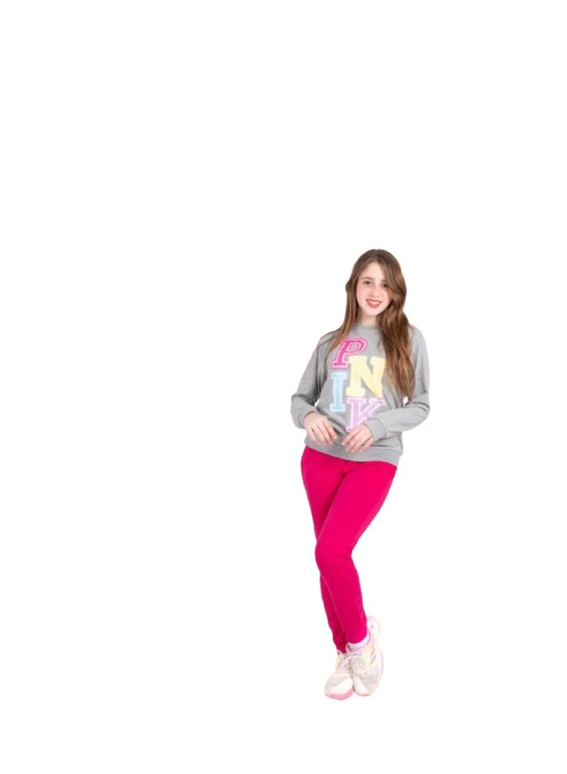 Girls' pajamas, gray T-shirt and pink pants