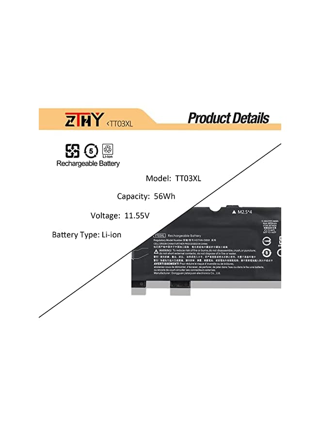 56Wh Tt03Xl Laptop Battery Replacement For Hp Elitebook 755 G5 850 G5 850 G6 Zbook 15U G5 15U G6 Series Notebook 932824-2C1 933322-855 932824-421 Hstnn-Lb8H Hstnn-Db8K 11.55V 4850Mah