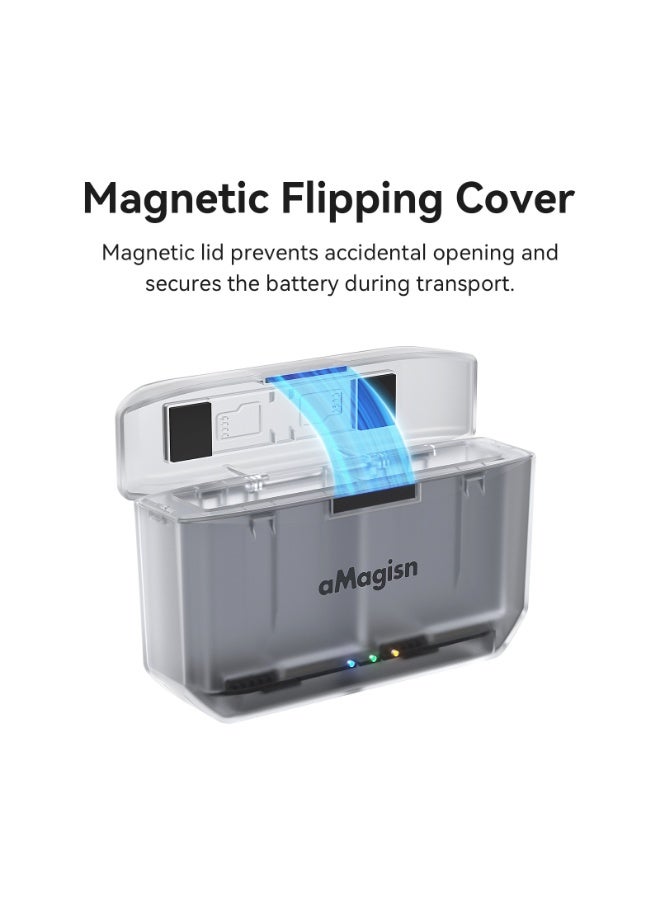 aMagisn علبة شحن بطاريات aMagisn PD12 متوافقة مع DJI OSMO 360 و Action 5 Pro / 4 / 3 – تصميم مغناطيسي لتخزين البطاريات وبطاقات الذاكرة MicroSD - Image 4