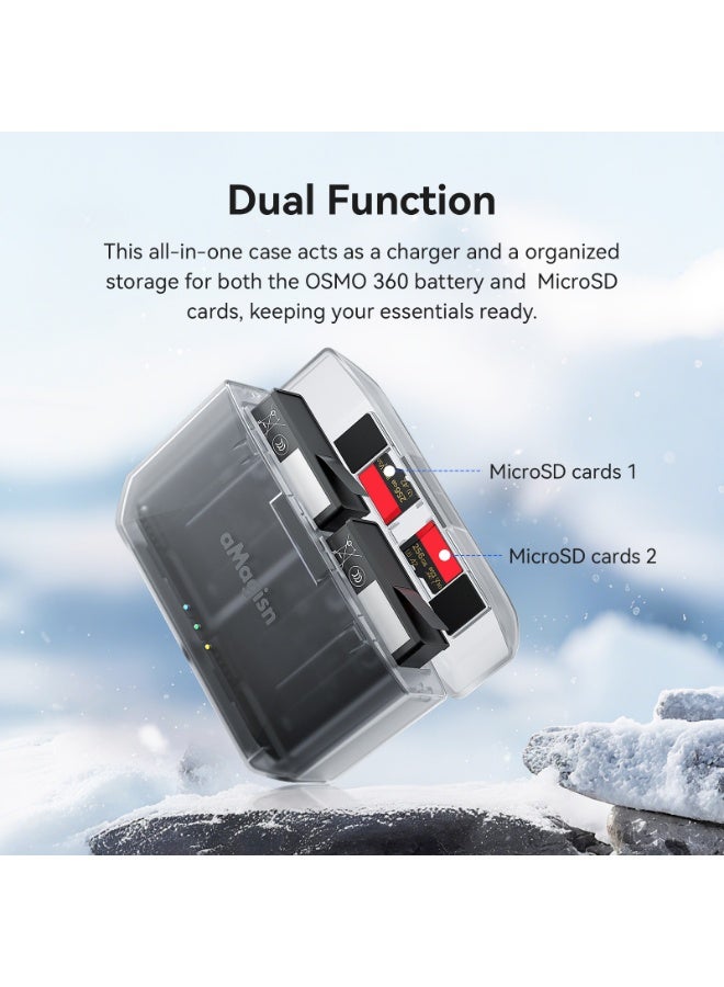 aMagisn علبة شحن بطاريات aMagisn PD12 متوافقة مع DJI OSMO 360 و Action 5 Pro / 4 / 3 – تصميم مغناطيسي لتخزين البطاريات وبطاقات الذاكرة MicroSD - Image 3