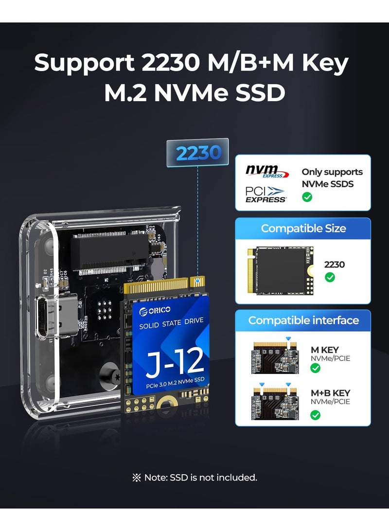 SYOSI M.2 2230 NVMe SSD Enclosure Clear, 10Gbps USB C 3.2 Gen2 to NVMe Adapter for iPhone 15 Pro Max ProRes, Prevents Write Data Loss, M.2 Reader Supports UASP, Trim, Support M-Key(B+M Key) - TC20  - Image 2