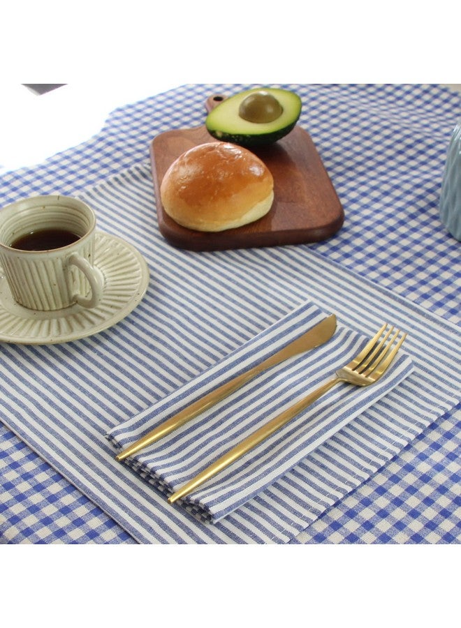 INFEI Plain Striped Cotton Linen Blended Dinner Cloth Napkins - Set of 12 (40 x 30 cm) - for Events & Home Use (Blue) - Image 2