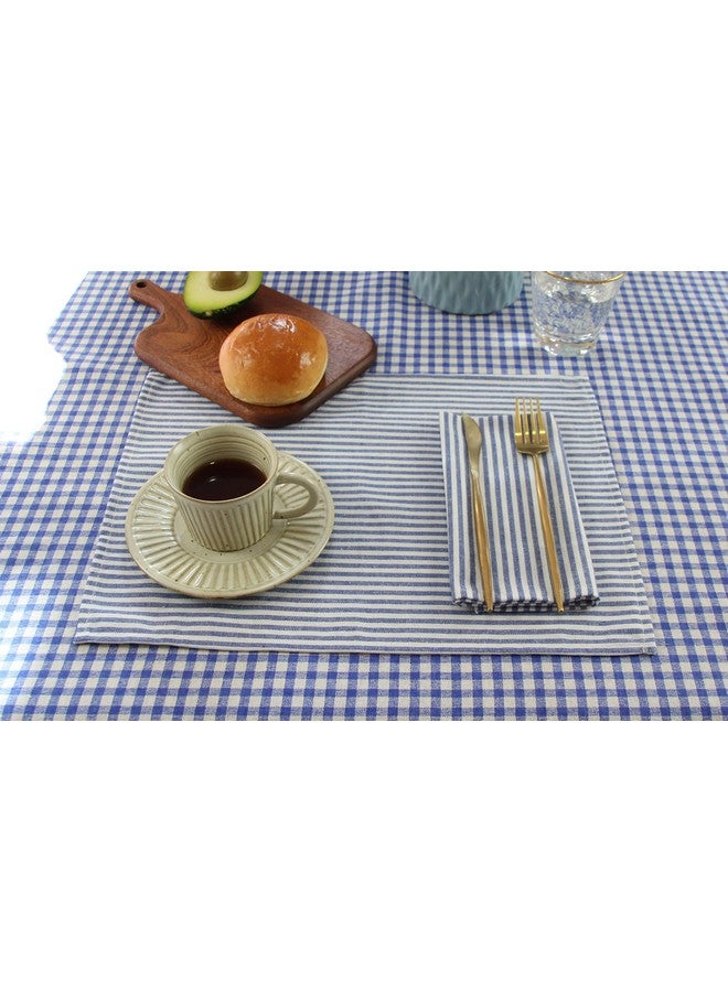 INFEI Plain Striped Cotton Linen Blended Dinner Cloth Napkins - Set of 12 (40 x 30 cm) - for Events & Home Use (Blue) - Image 5