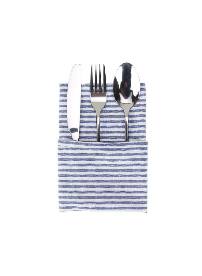 INFEI Plain Striped Cotton Linen Blended Dinner Cloth Napkins - Set of 12 (40 x 30 cm) - for Events & Home Use (Blue) - Image 4